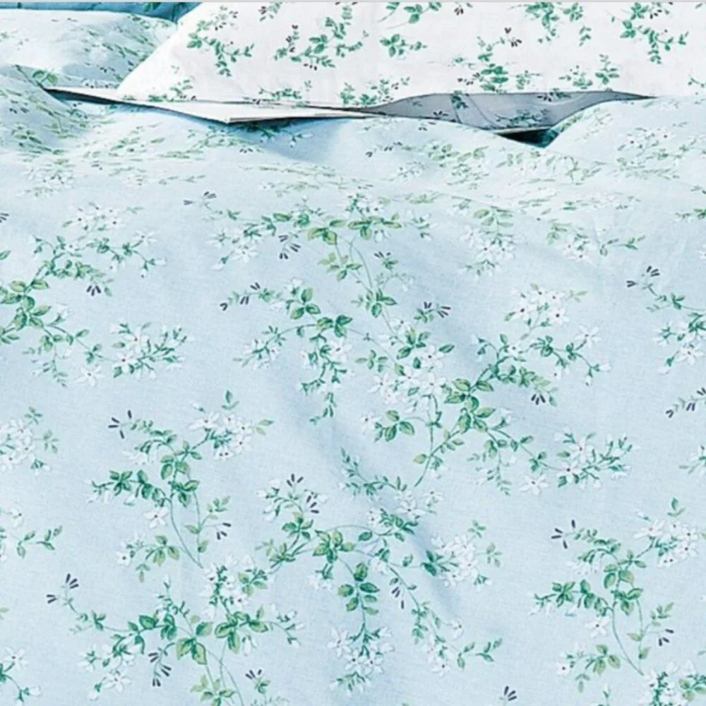 Summer Eve Blue/Green Floral 100% Cotton‎ Reversible Comforter Set Cottagecore